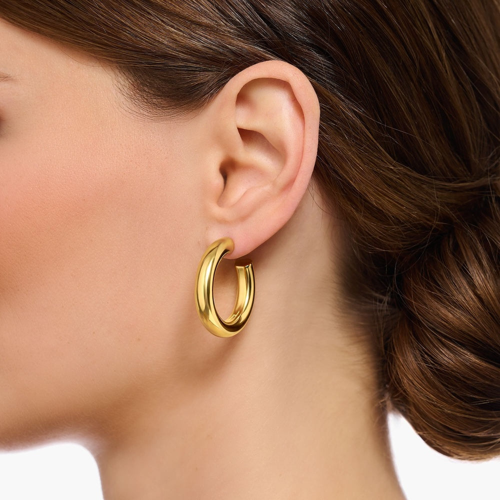 18CT GOLD ON SILVER 30MM MEDIUM CHUNKY HOOP EARRINGS