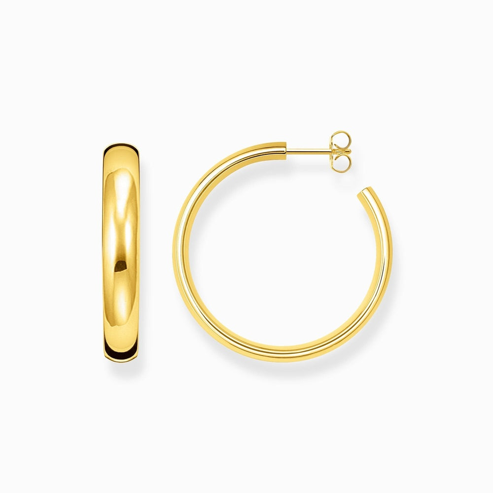 18CT GOLD ON SILVER 36MM MEDIUM CHUNKY HOOP EARRINGS