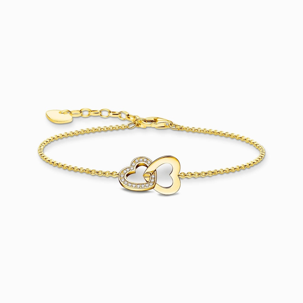 18CT GOLD ON SILVER BRACELET WITH INTERTWINED HEARTS