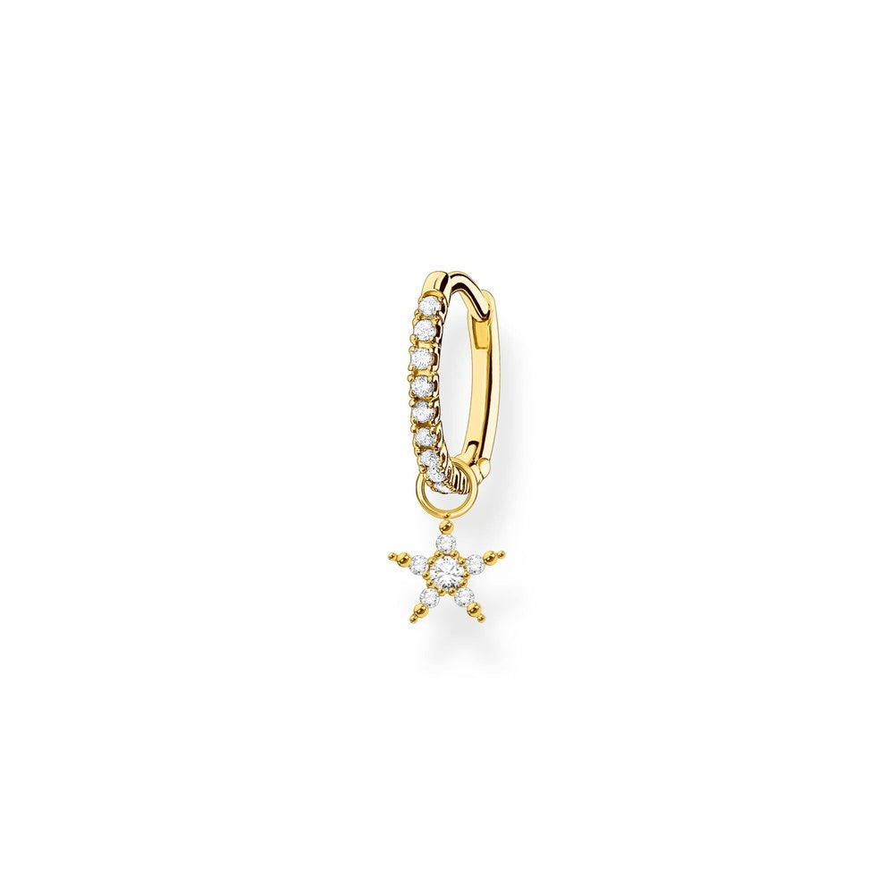 18CT GOLD ON SILVER CLAW SET ZIRCONIA HOOP EARRINGS WITH STAR PENDANT