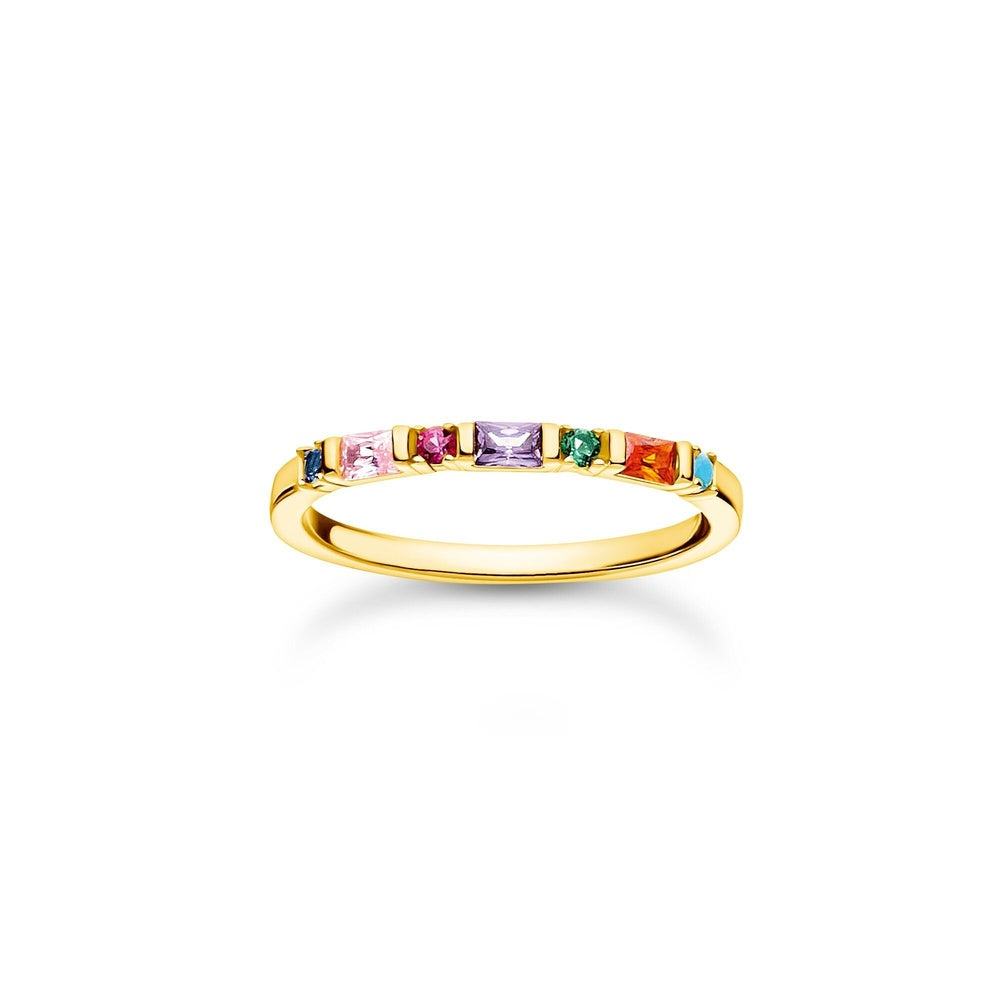 18CT GOLD ON SILVER COLOURFUL DANCING STONES RING