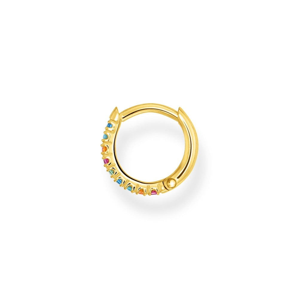 18CT GOLD ON SILVER COLOURFUL STONES HOOP EARRINGS