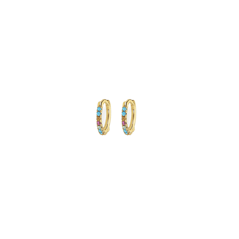 18CT GOLD ON SILVER COLOURFUL STONES HOOP EARRINGS