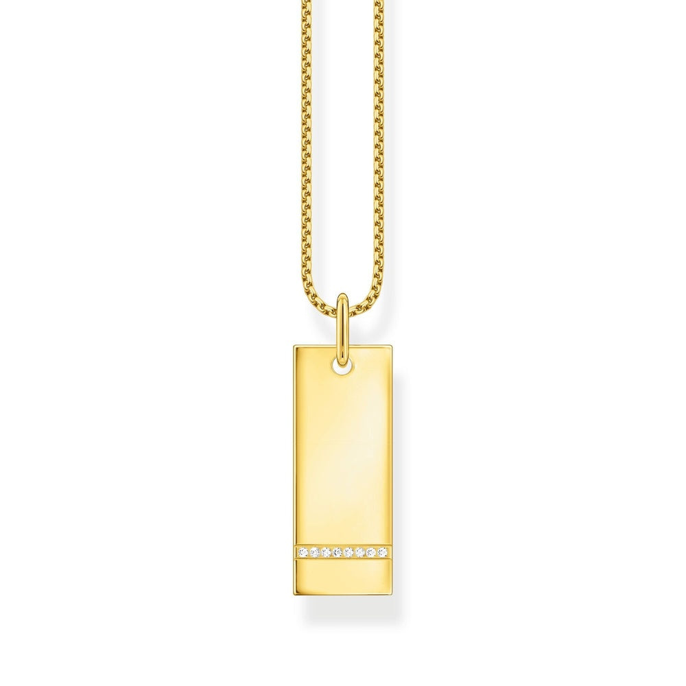 18CT GOLD ON SILVER COLUMN TAG WITH ZIRCONIA NECKLACE