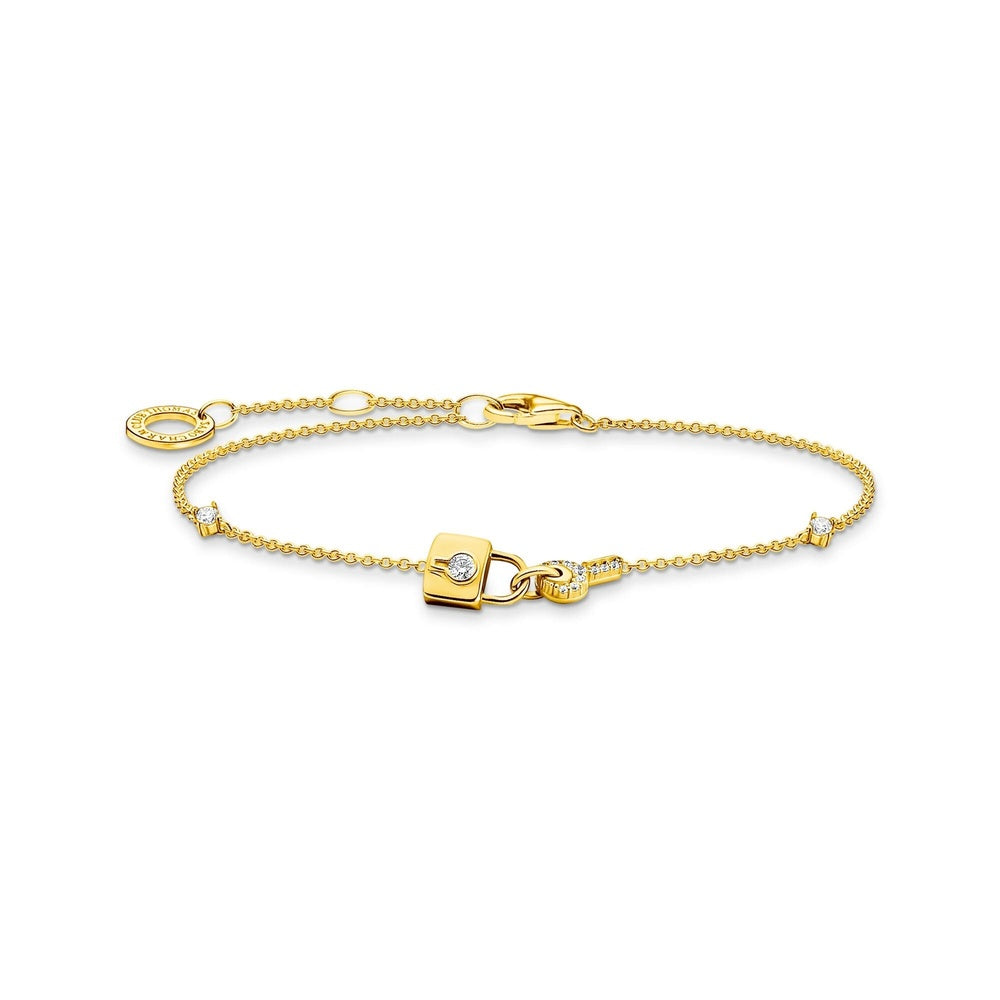 18CT GOLD ON SILVER CUBIC ZIRCONIA LOCK AND KEY BRACELET