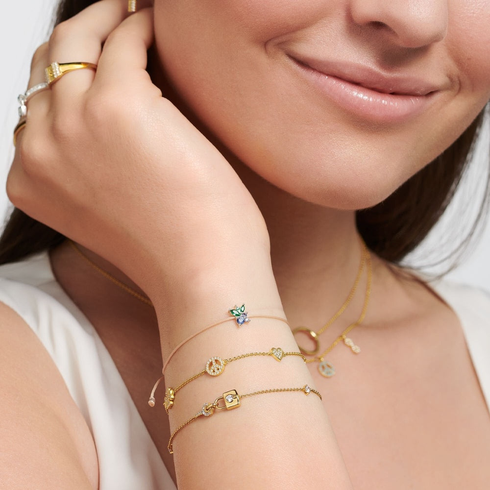 18CT GOLD ON SILVER CUBIC ZIRCONIA LOCK AND KEY BRACELET