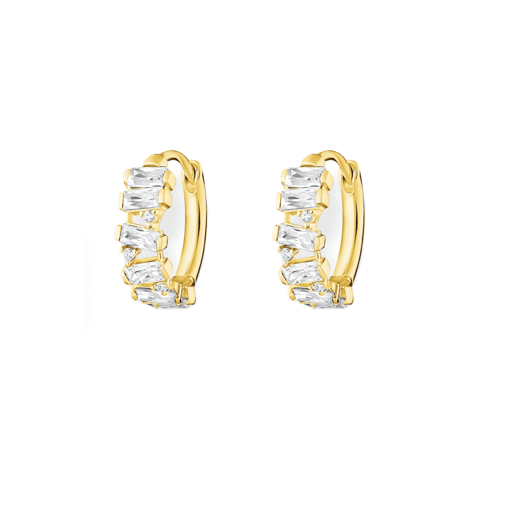 18CT GOLD ON SILVER DANCING STONES HOOP EARRINGS