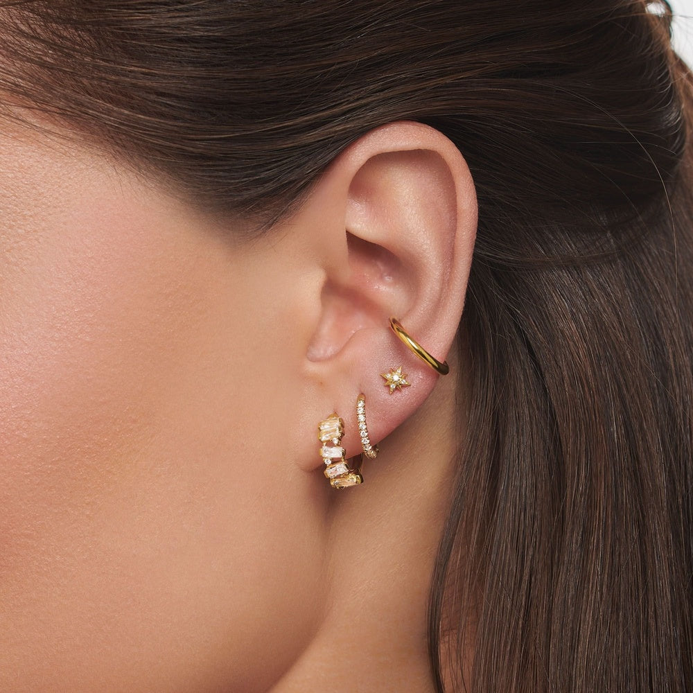 18CT GOLD ON SILVER DANCING STONES HOOP EARRINGS