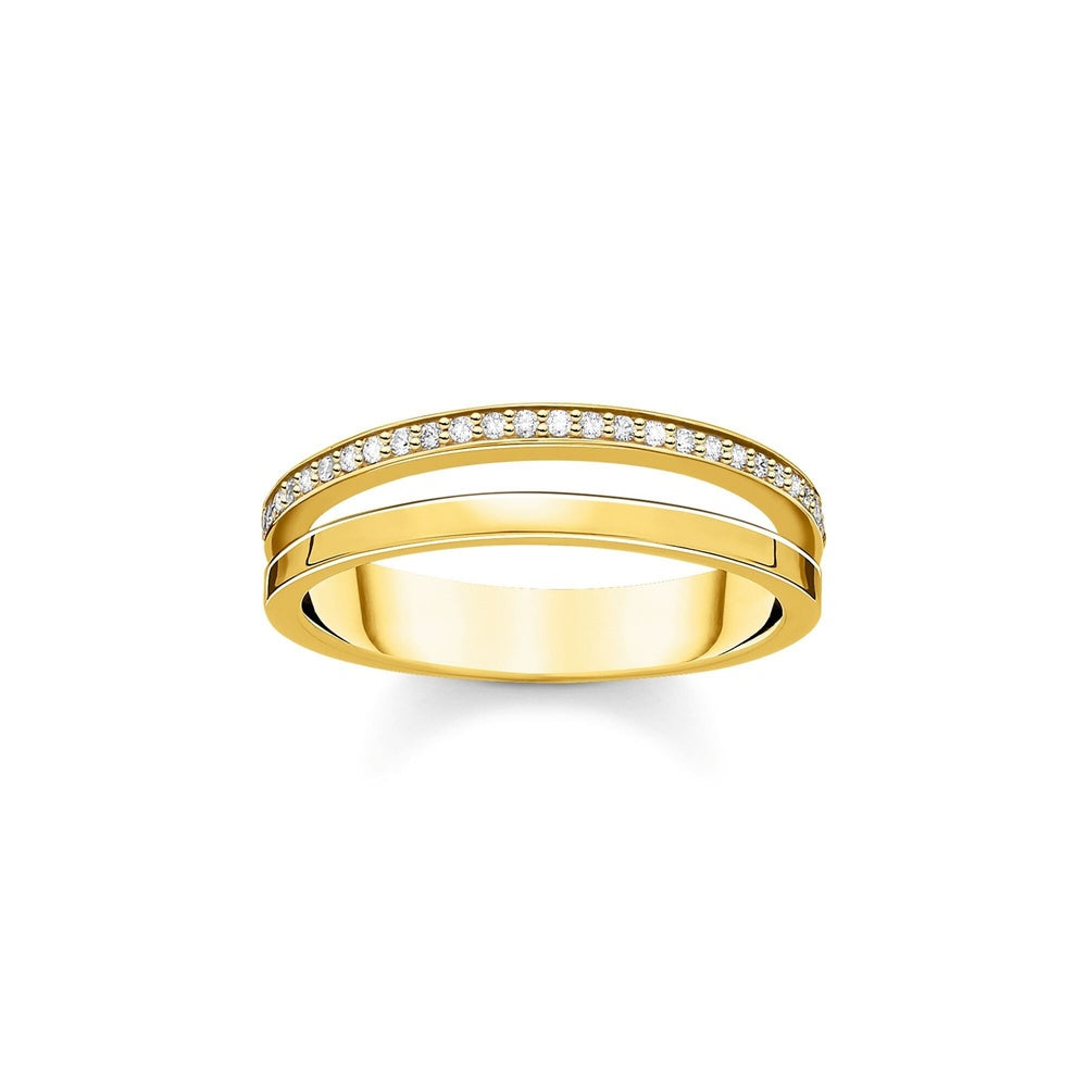 18CT GOLD ON SILVER DOUBLE LINES ZIRCONIA RING
