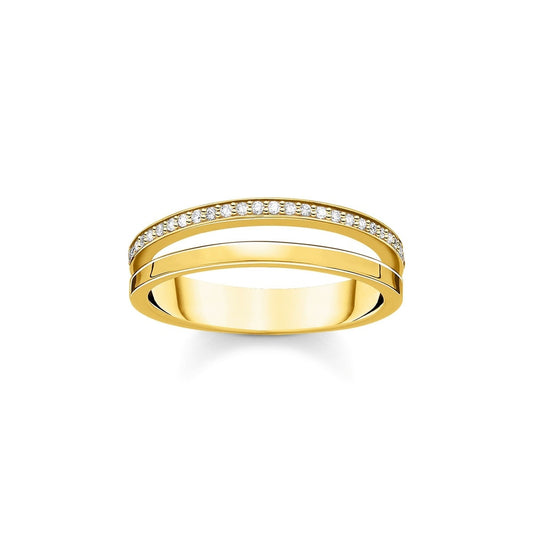 18CT GOLD ON SILVER DOUBLE LINES ZIRCONIA RING