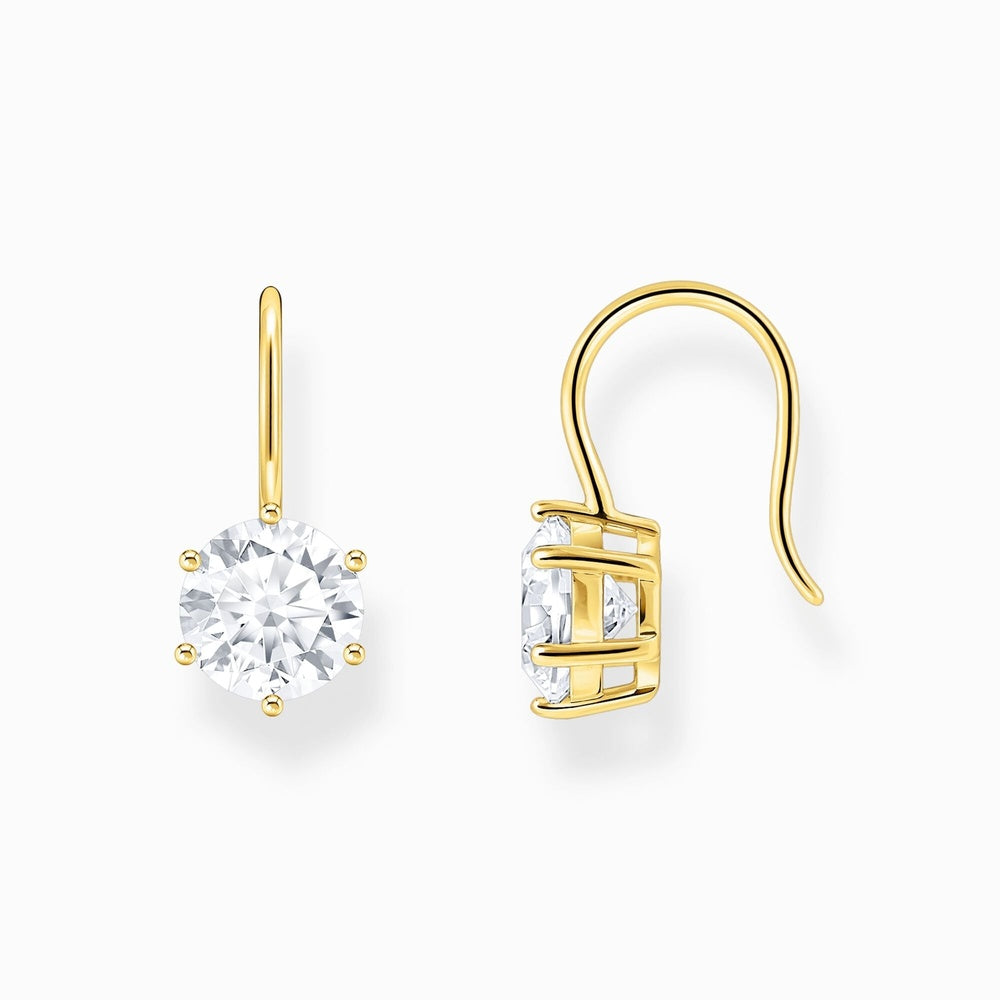 18CT GOLD ON SILVER DROP EARRINGS WITH WHITE ZIRCONIA