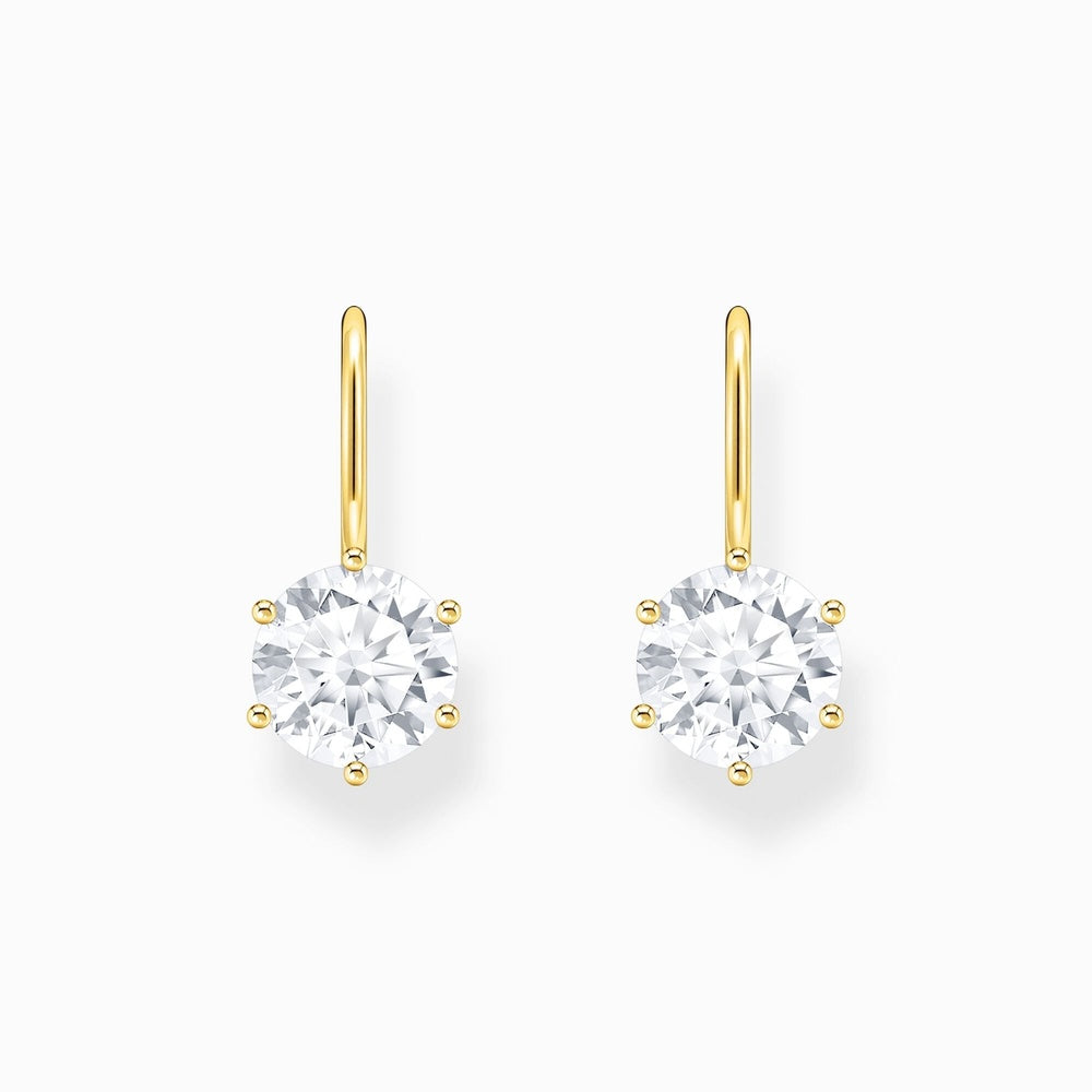 18CT GOLD ON SILVER DROP EARRINGS WITH WHITE ZIRCONIA