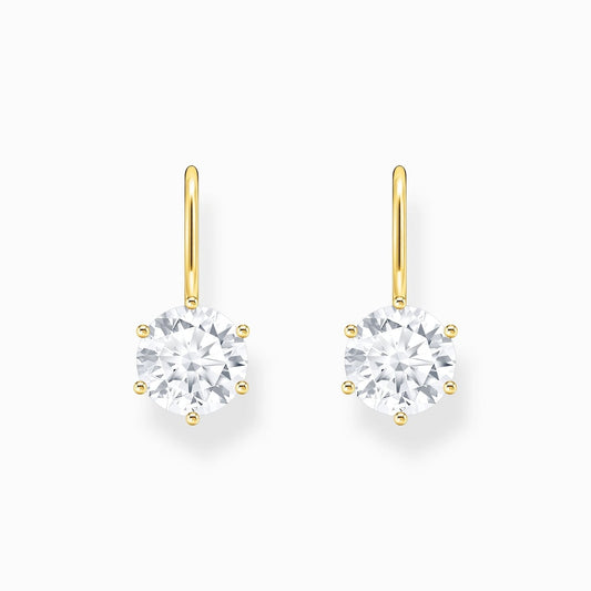 18CT GOLD ON SILVER DROP EARRINGS WITH WHITE ZIRCONIA