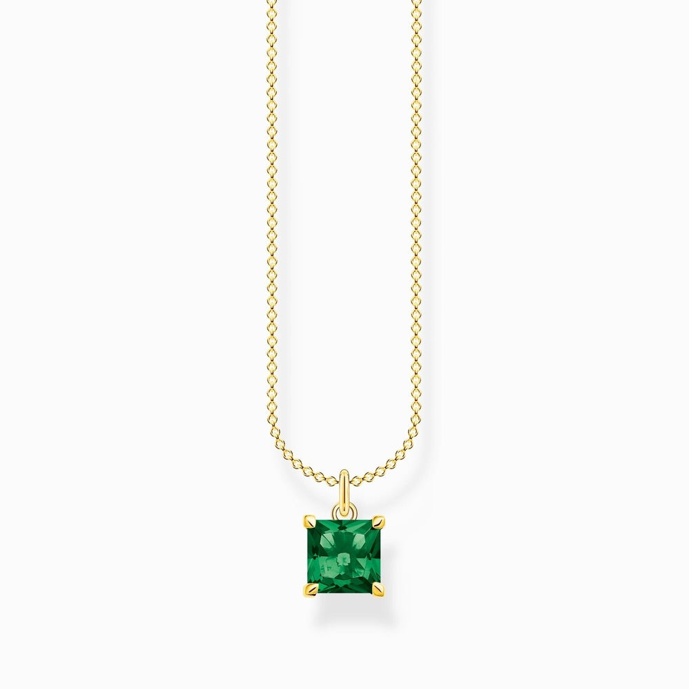 18CT GOLD ON SILVER EMERALD COLOURED SQUARE PRINCESS CUT NECKLACE