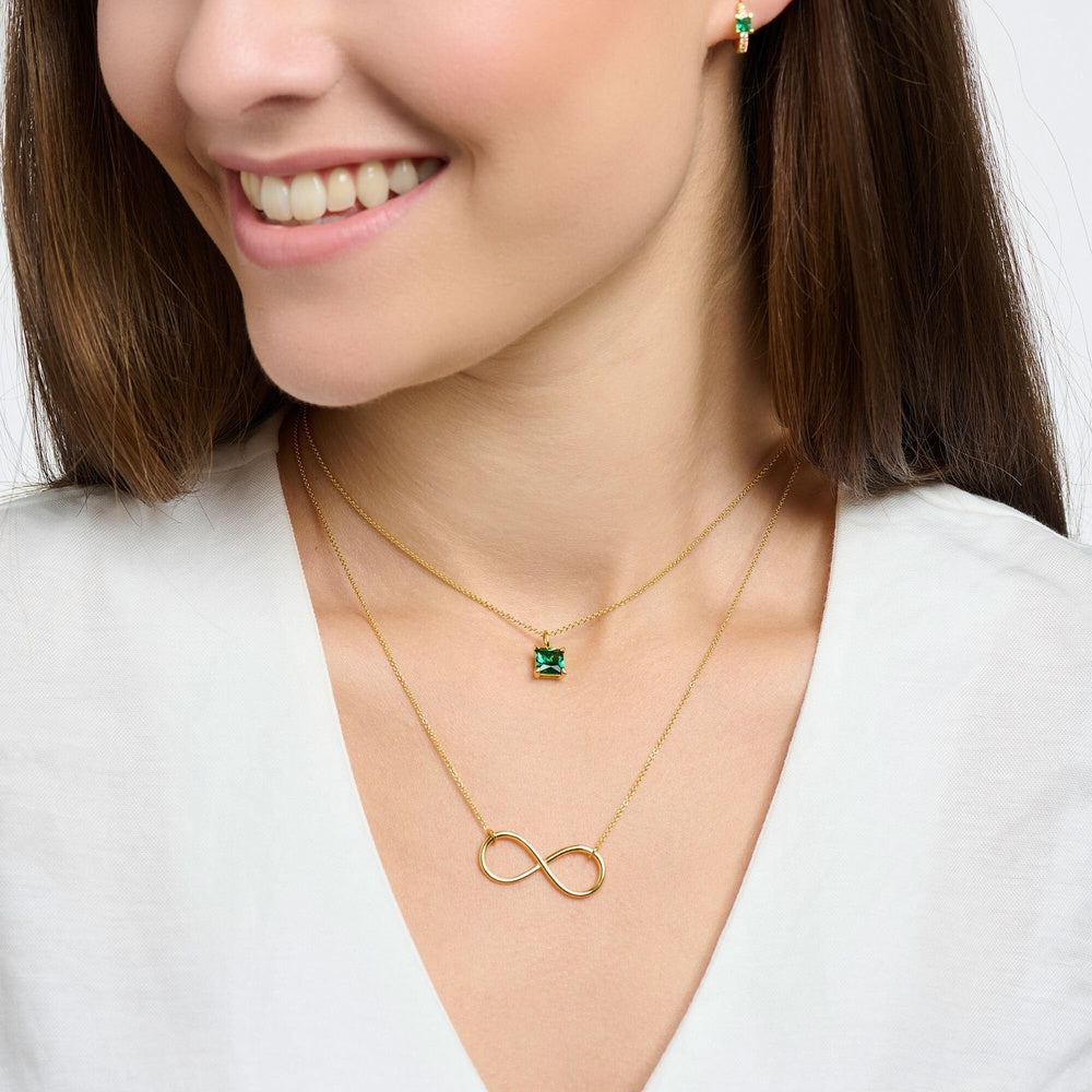 18CT GOLD ON SILVER EMERALD COLOURED SQUARE PRINCESS CUT NECKLACE