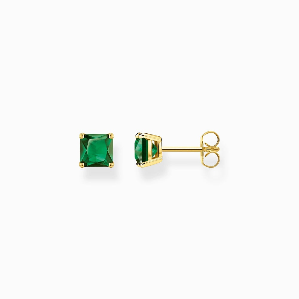 18CT GOLD ON SILVER EMERALD COLOURED SQUARE PRINCESS CUT STUD EARRINGS 