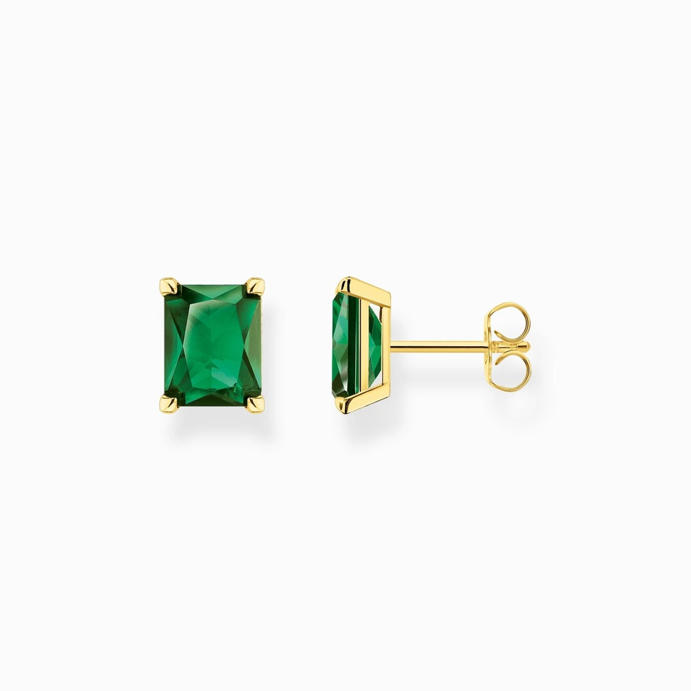 18CT GOLD ON SILVER EMERALD COLOURED STUD EARRING
