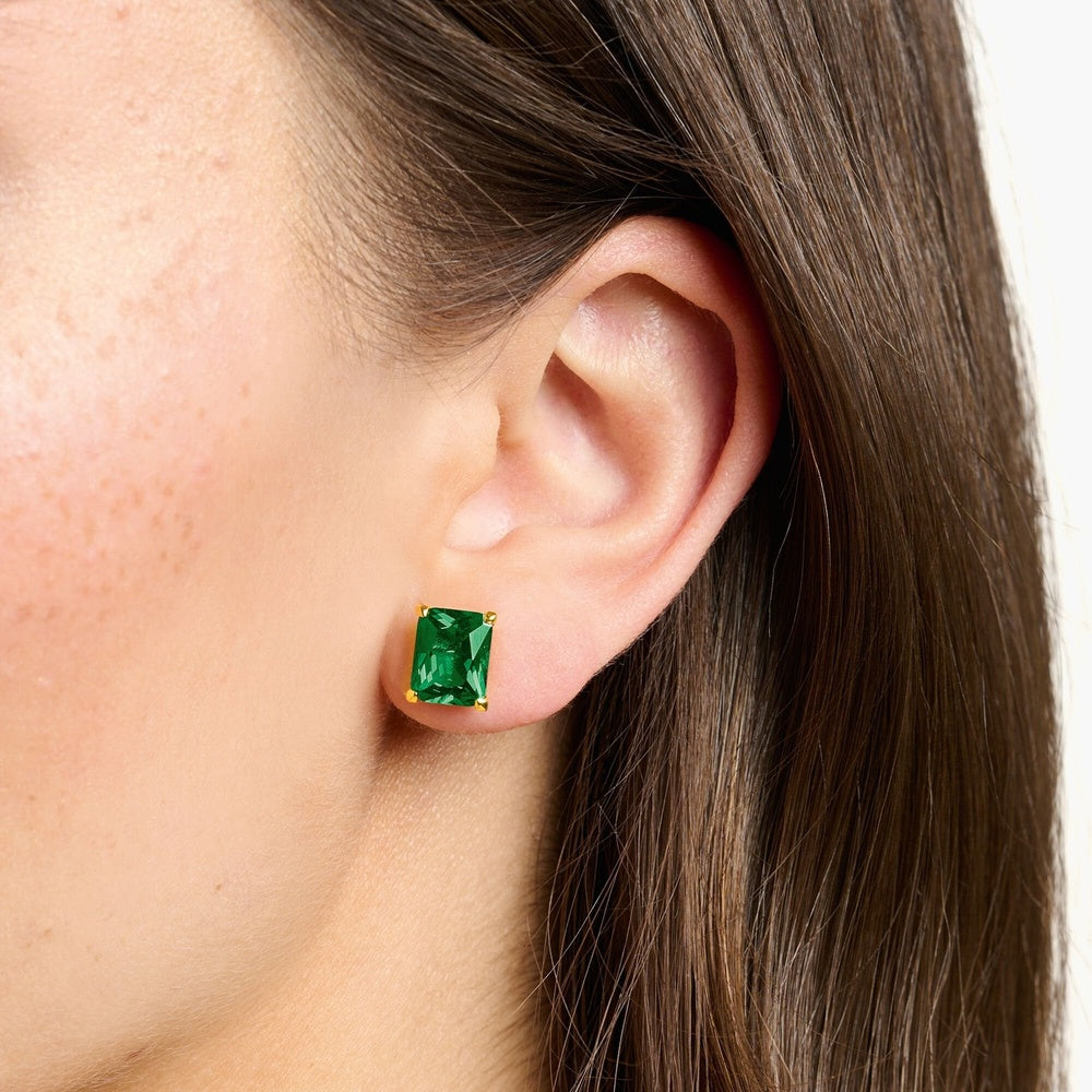 18CT GOLD ON SILVER EMERALD COLOURED STUD EARRING