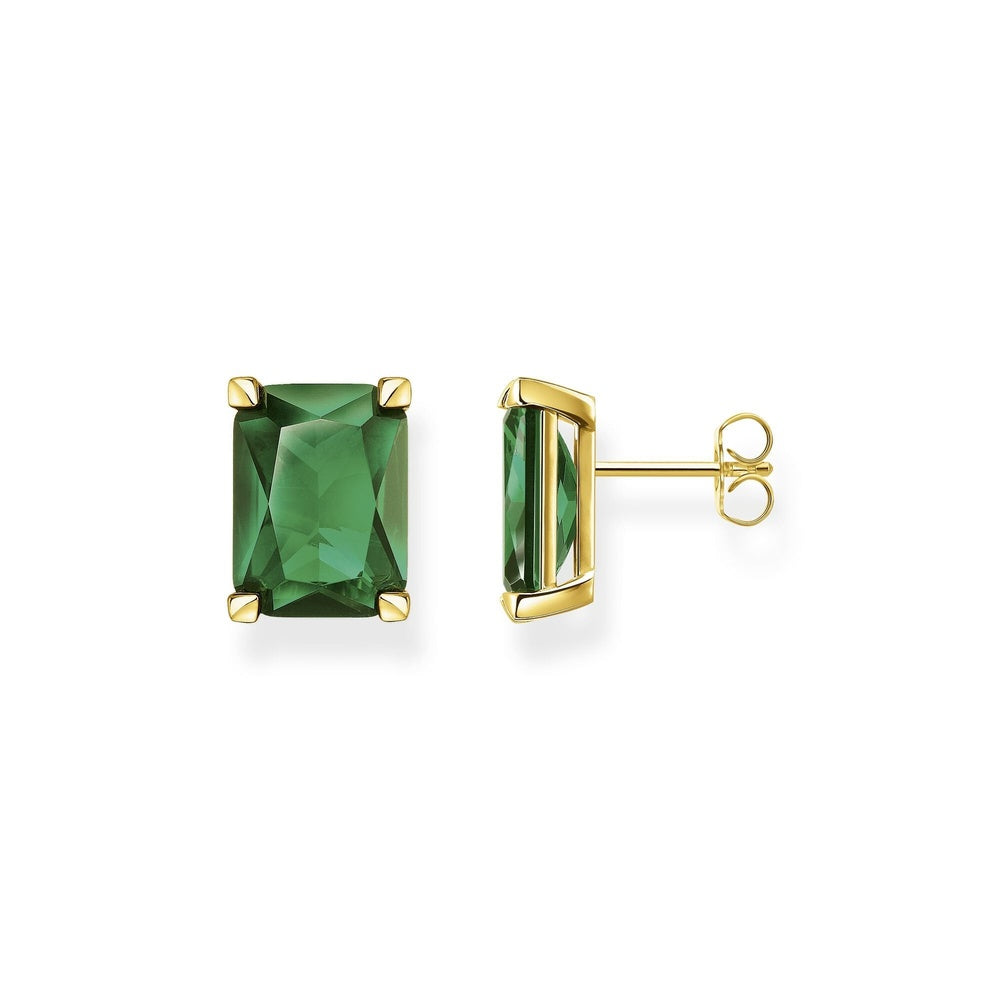 18CT GOLD ON SILVER EMERALD GREEN RECTANGULAR STUDS 