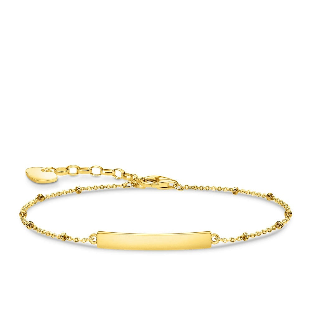 18CT GOLD ON SILVER ENGRAVABLE IDENTITY BRACELET WITH DOTS CHAIN