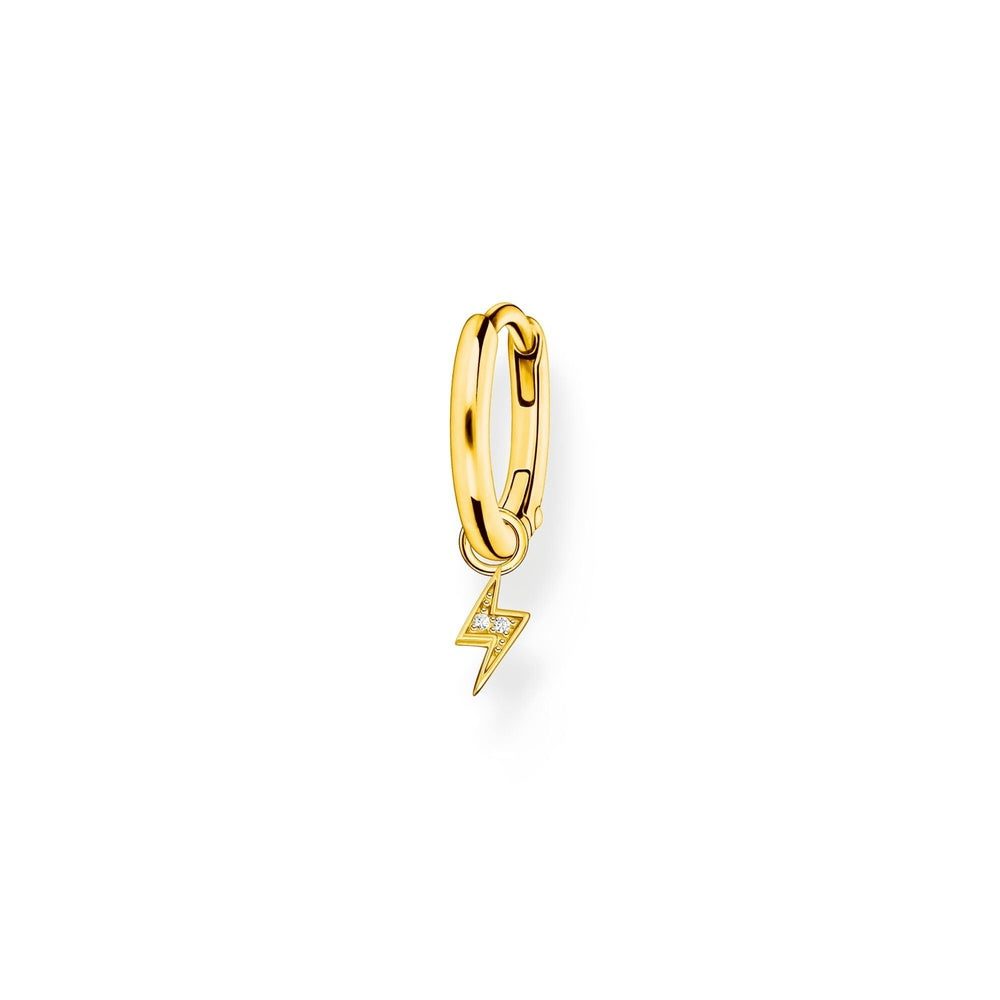 18CT GOLD ON SILVER HOOP EARRINGS WITH LIGHTENING SYMBOL & ZIRCONIA