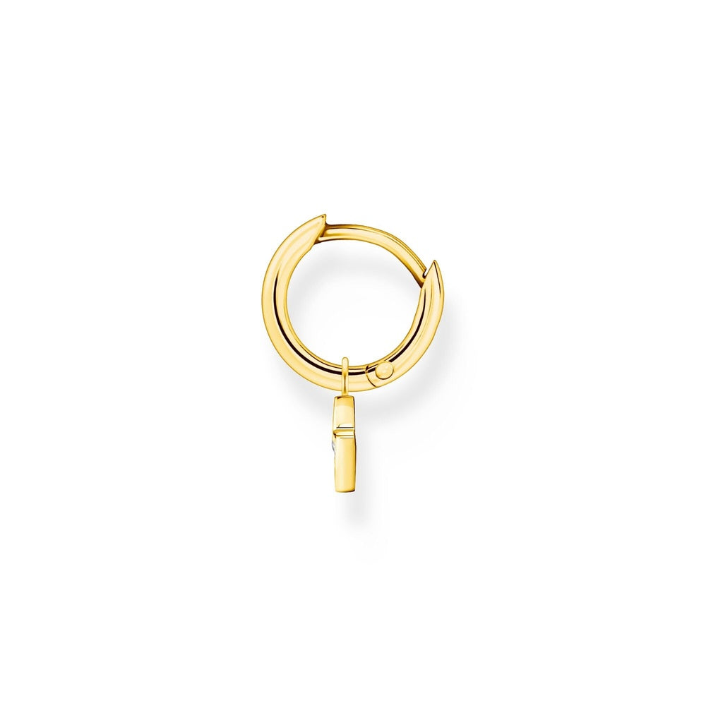 18CT GOLD ON SILVER HOOP EARRINGS WITH LIGHTENING SYMBOL & ZIRCONIA