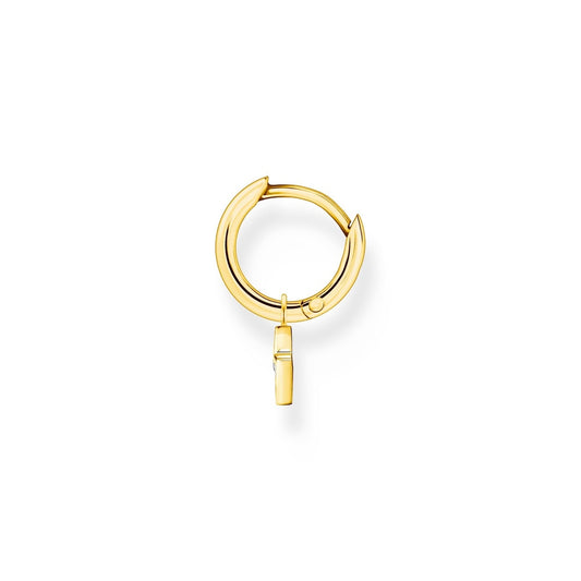 18CT GOLD ON SILVER HOOP EARRINGS WITH LIGHTENING SYMBOL & ZIRCONIA