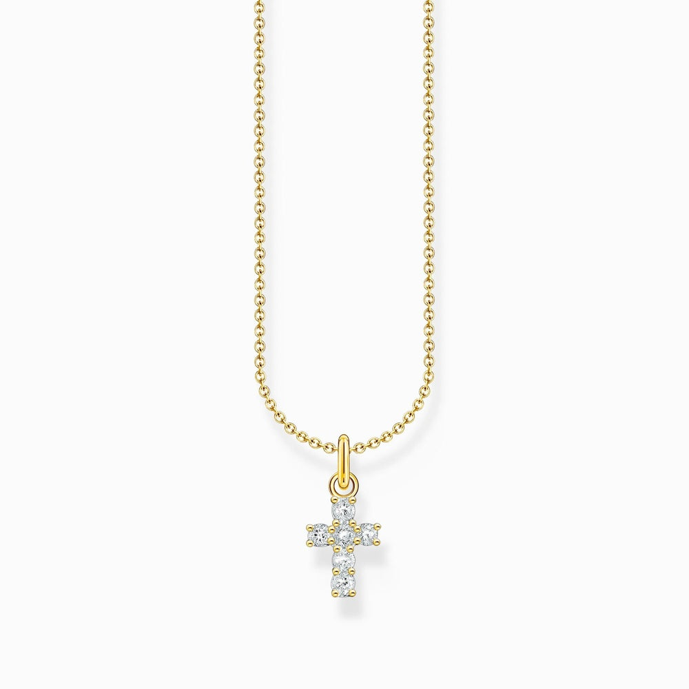 18CT GOLD ON SILVER NECKLACE WITH CROSS AND WHITE ZIRCONIA STONES