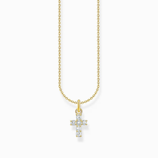 18CT GOLD ON SILVER NECKLACE WITH CROSS AND WHITE ZIRCONIA STONES