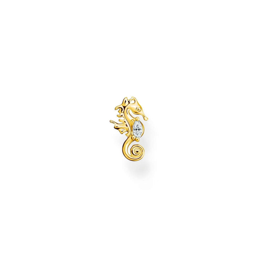 18CT GOLD ON SILVER SEAHORSE STUDS WITH ZIRCONIA