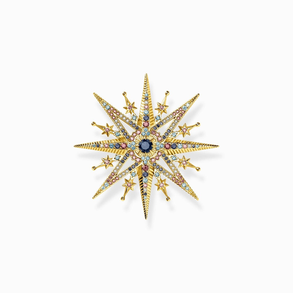 18CT GOLD ON SILVER STAR BROOCH WITH COLOURED STONES