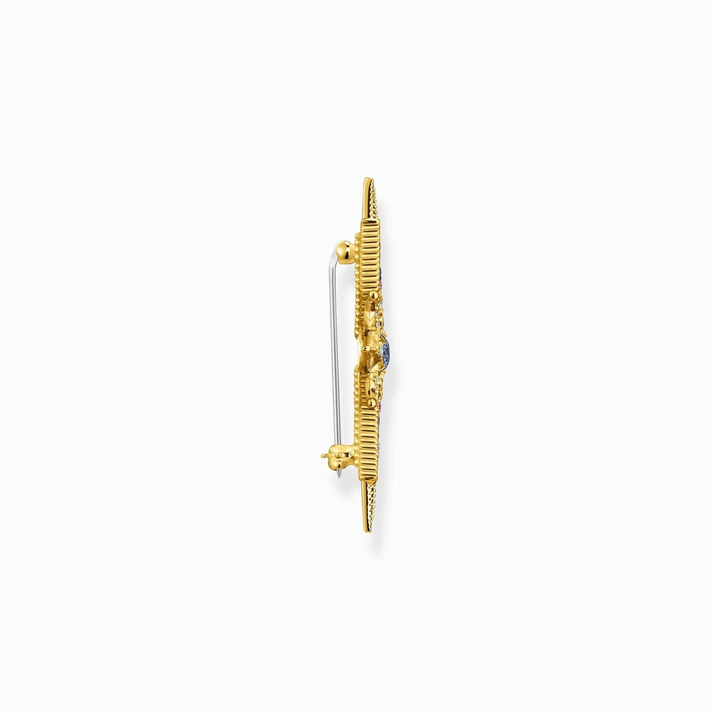 18CT GOLD ON SILVER STAR BROOCH WITH COLOURED STONES