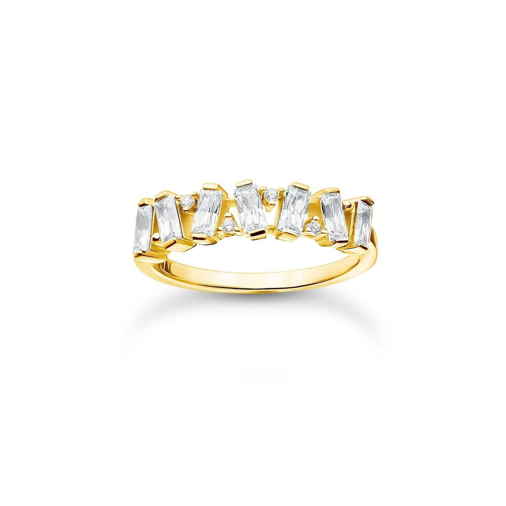 18CT GOLD ON SILVER ZIRCONIA DANCING STONES RING 