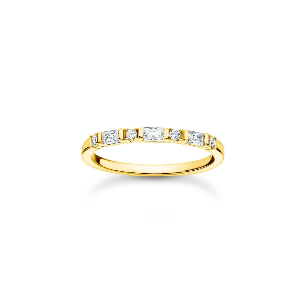 18CT GOLD ON SILVER ZIRCONIA DANCING STONES RING