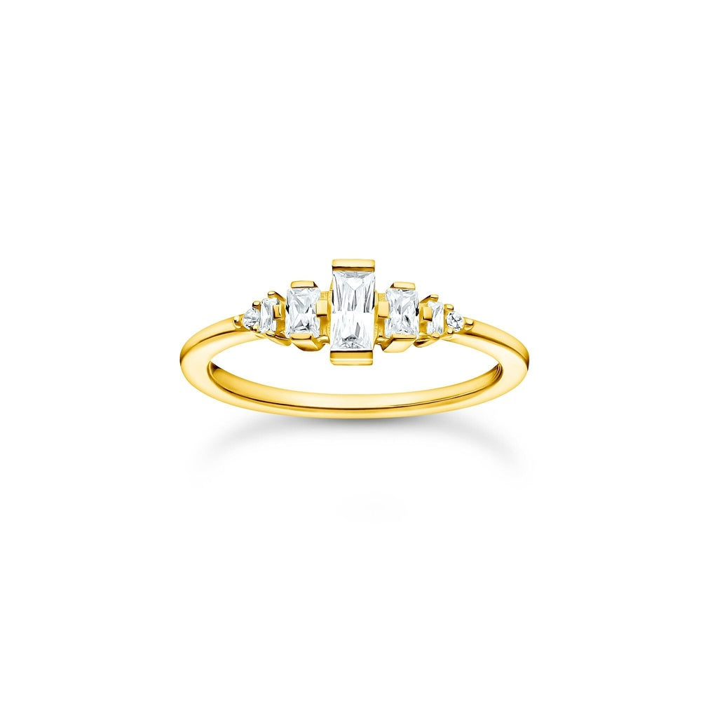 18CT GOLD ON SILVER ZIRCONIA DANCING STONES VINTAGE RING