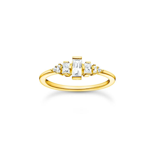 18CT GOLD ON SILVER ZIRCONIA DANCING STONES VINTAGE RING