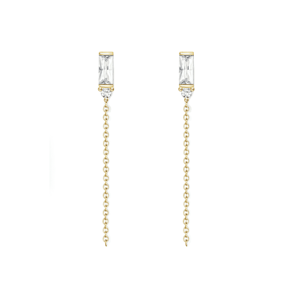 18CT GOLD ON SILVER ZIRCONIA DROP EARRINGS