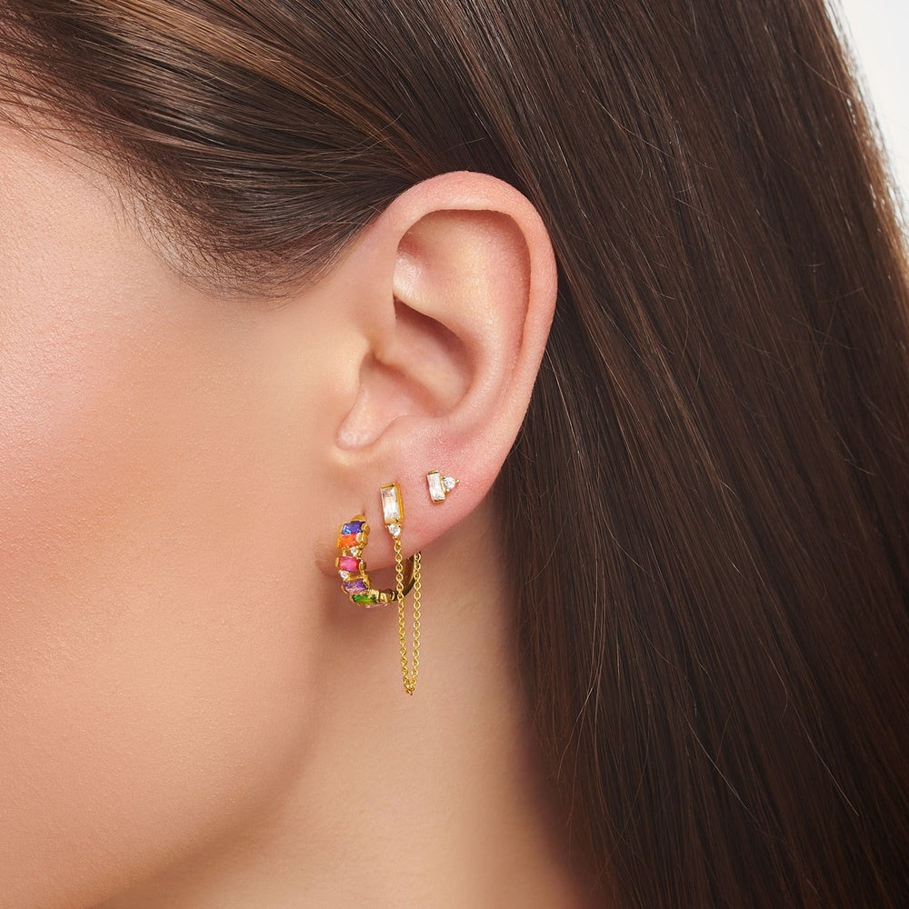 18CT GOLD ON SILVER ZIRCONIA DROP EARRINGS