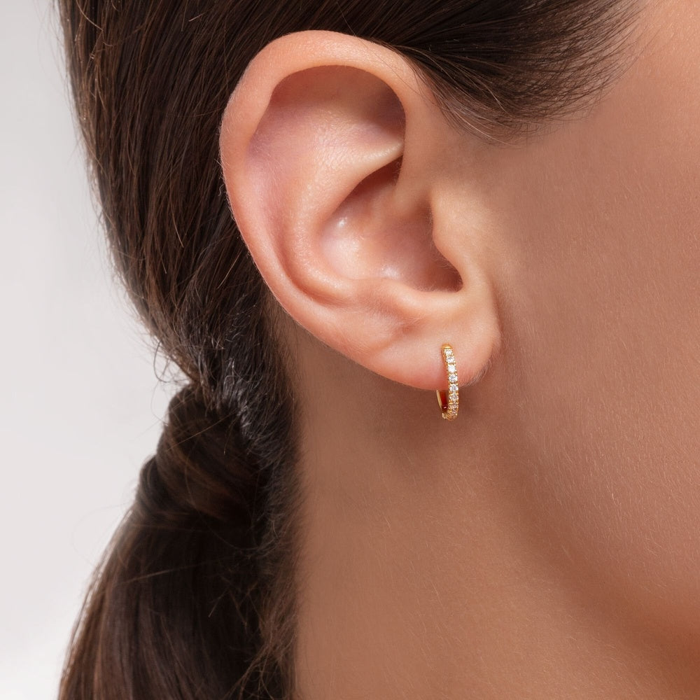 18CT GOLD ON SILVER ZIRCONIA HOOP EARRINGS