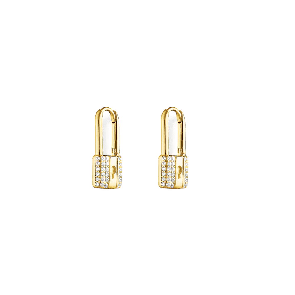 18CT GOLD ON SILVER ZIRCONIA LOCK DROP EARRINGS