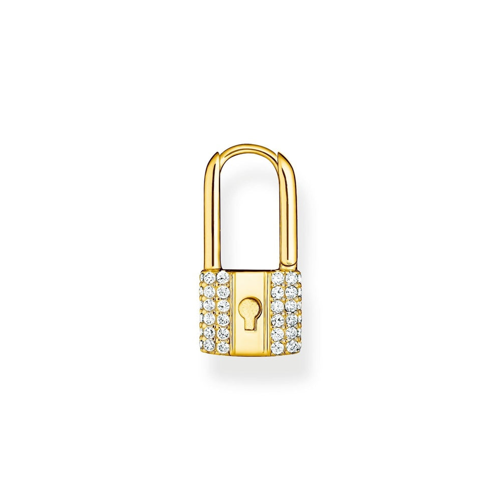 18CT GOLD ON SILVER ZIRCONIA LOCK DROP EARRINGS