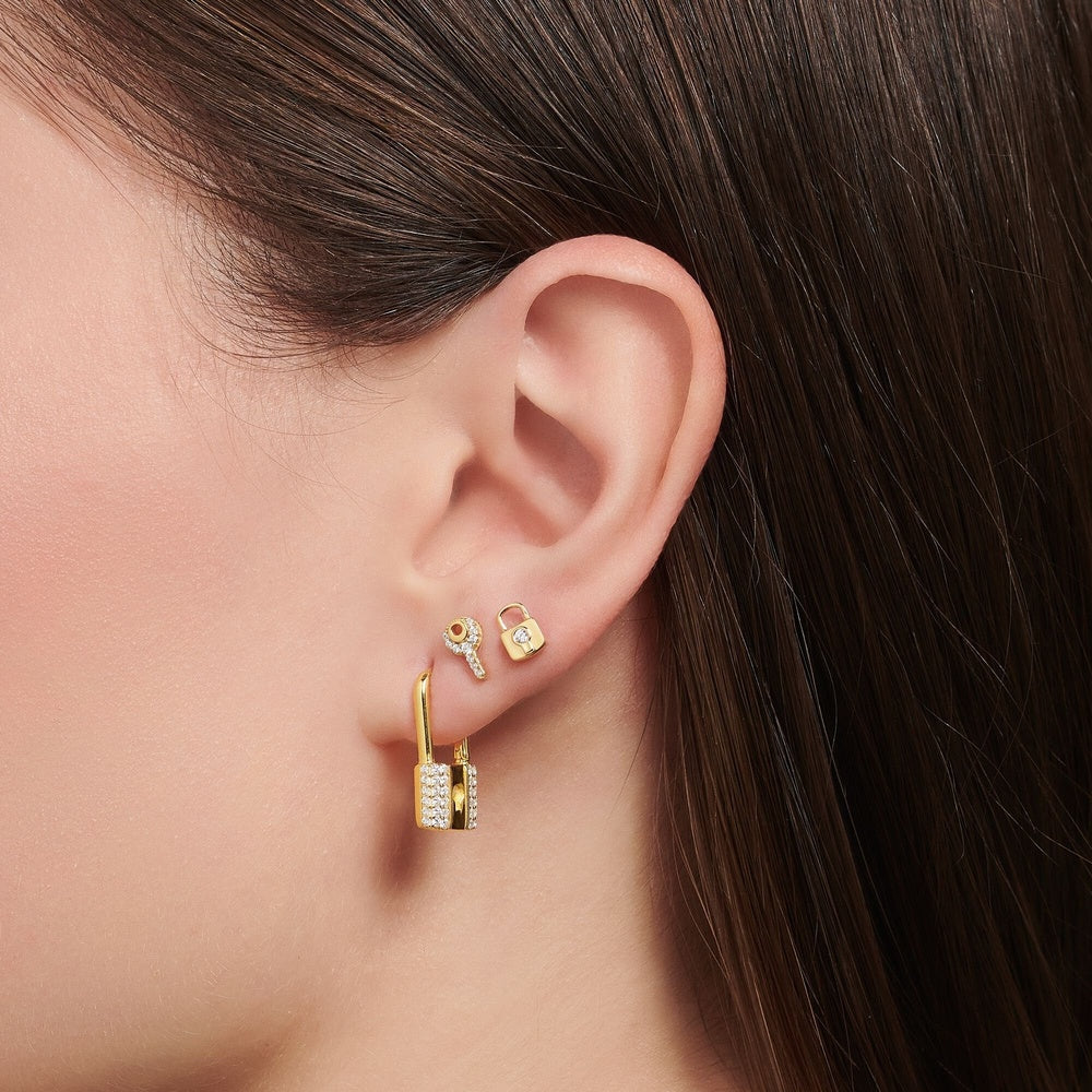18CT GOLD ON SILVER ZIRCONIA LOCK DROP EARRINGS