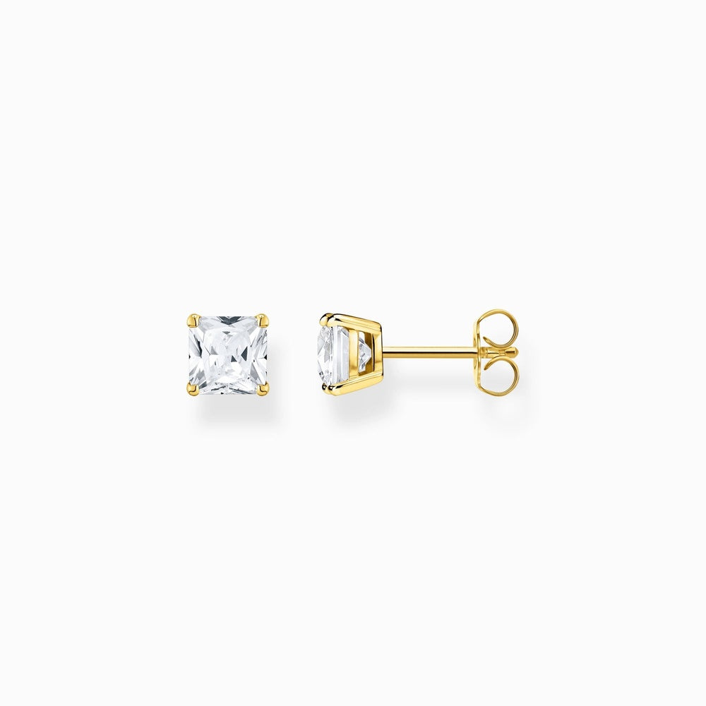 18CT GOLD ON SILVER ZIRCONIA SQUARE PRINCESS CUT STUD EARRINGS 