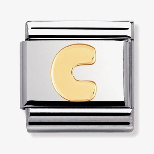 18CT GOLD & STAINLESS STEEL LETTER "C" CHARM