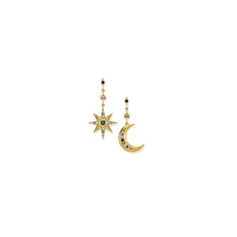 18CT PVD GOLD ON STERLING SILVER STAR & MOON DROP EARRINGS