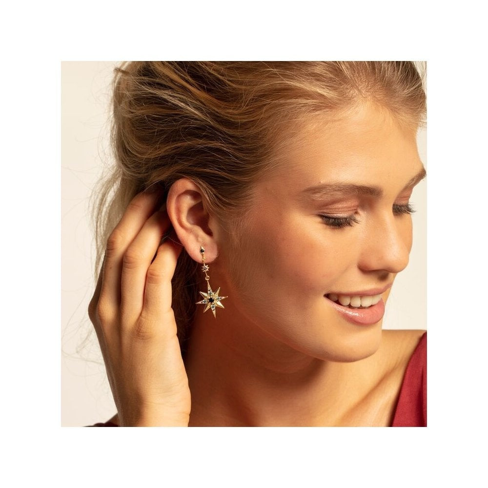 18CT PVD GOLD ON STERLING SILVER STAR & MOON DROP EARRINGS
