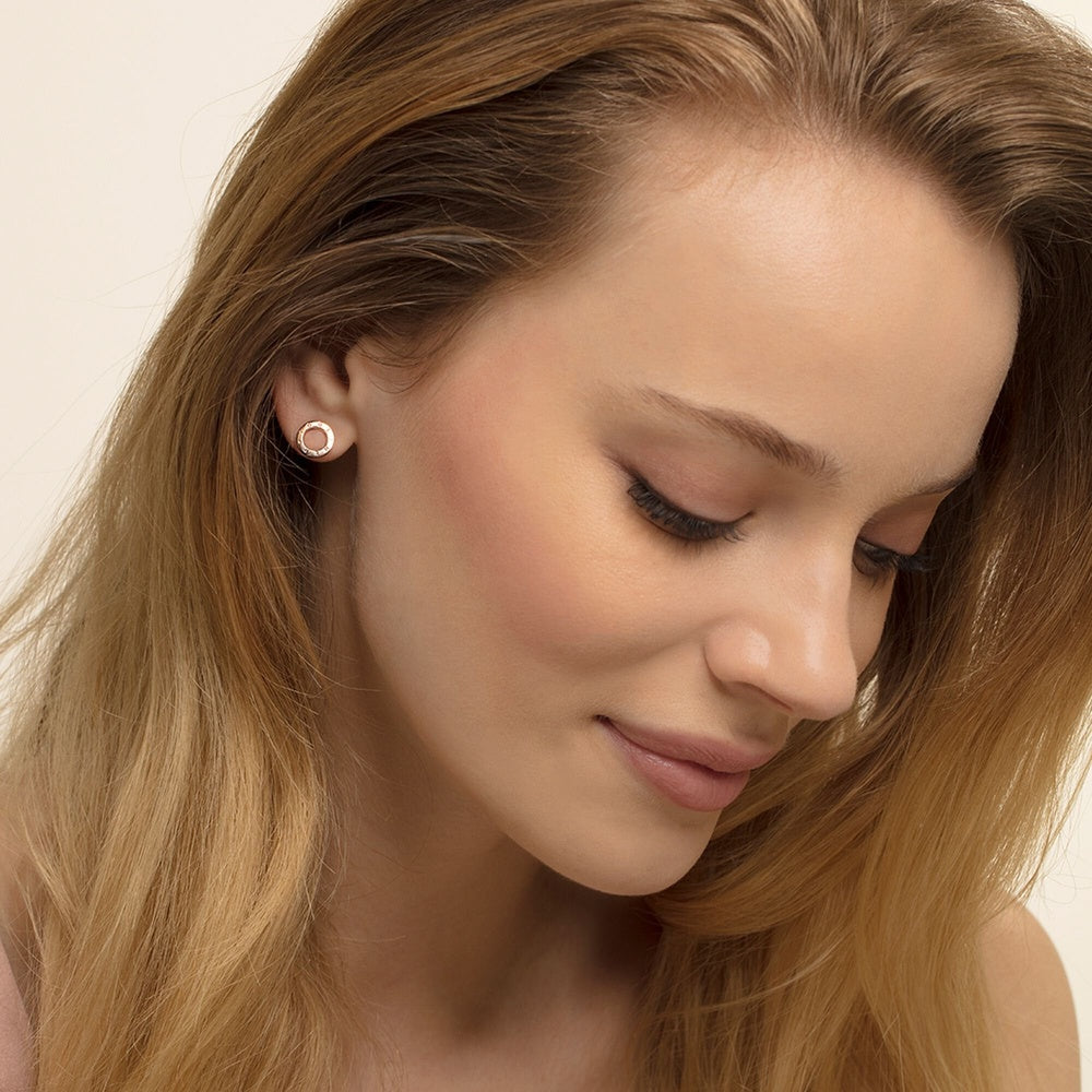 18CT ROSE GOLD ON SILVER CIRCLES TOGETHER STUD EARRINGS