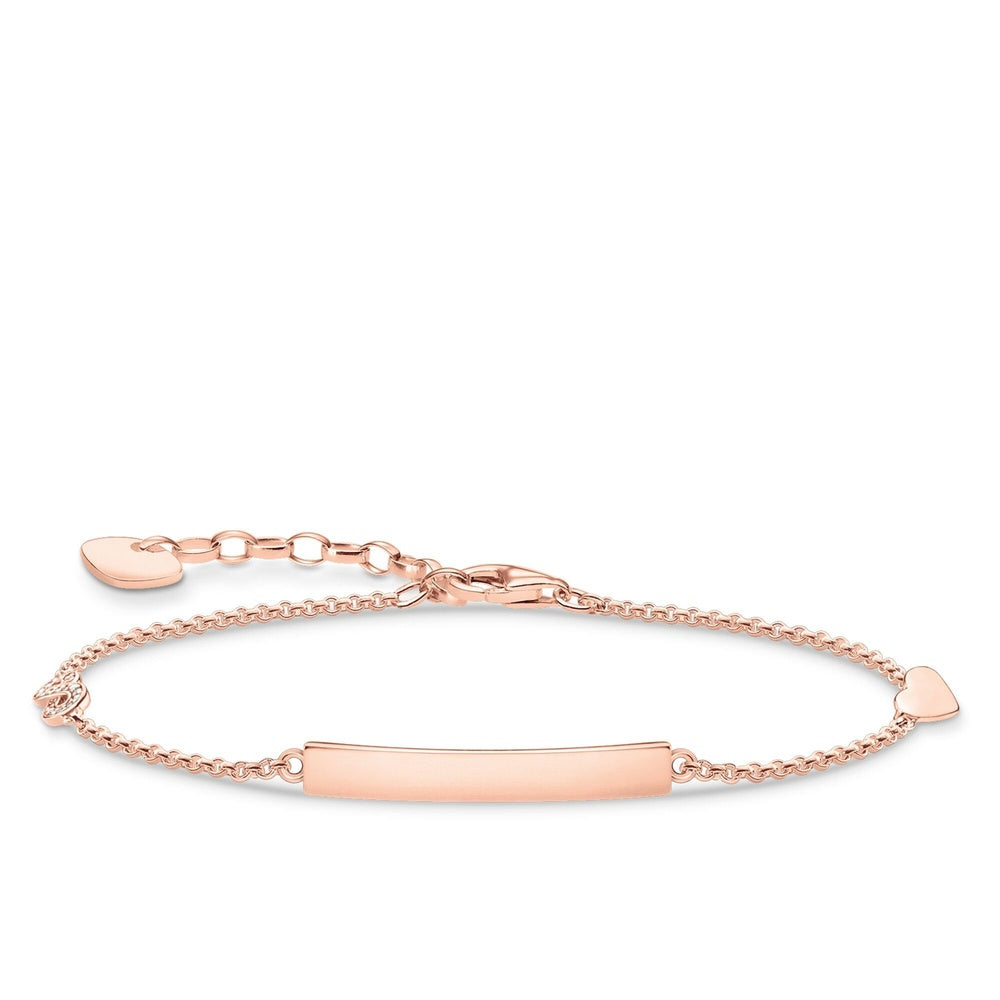 18CT ROSE GOLD ON SILVER ENGRAVABLE IDENTITY BRACELET WITH HEART DETAIL