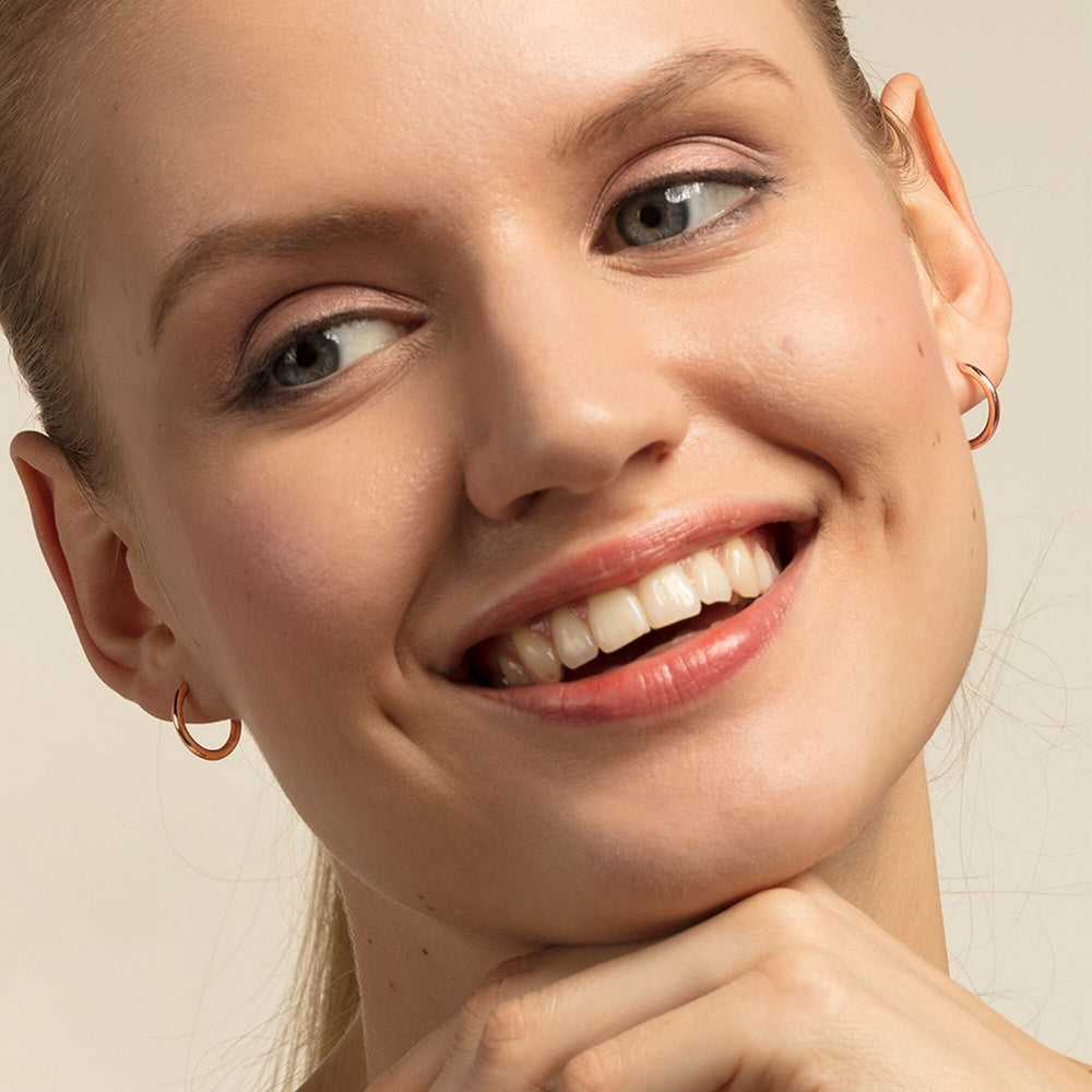 18CT ROSE GOLD ON SILVER SMALL PLAIN HOOP EARRINGS
