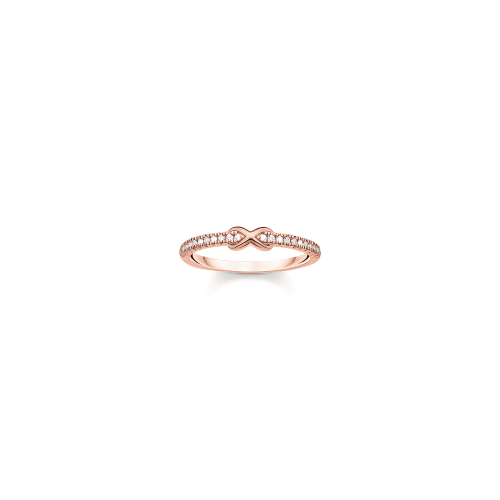 18CT ROSE GOLD ON SILVER ZIRCONIA INFINITY RING 
